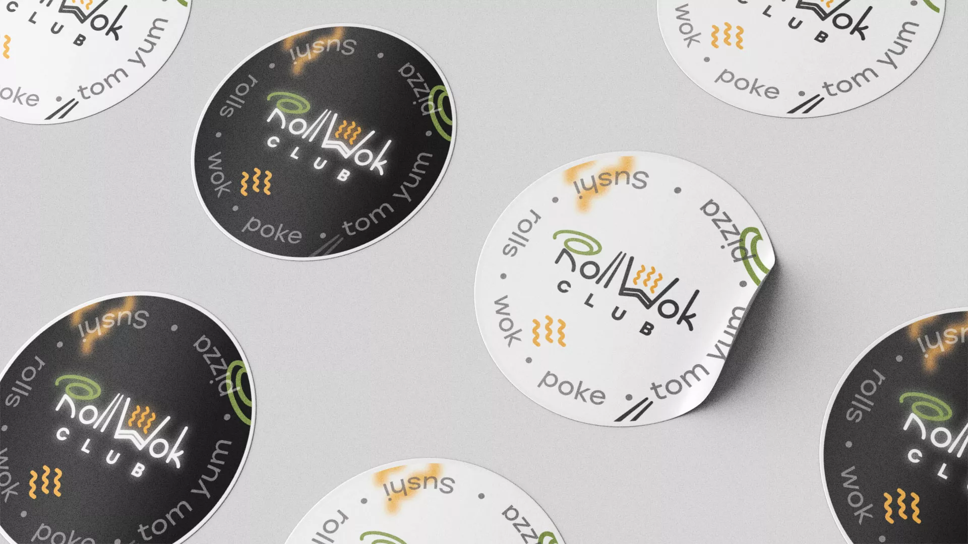 Разработка наклеек для суши-бара «Roll Wok Club» в Морозовске